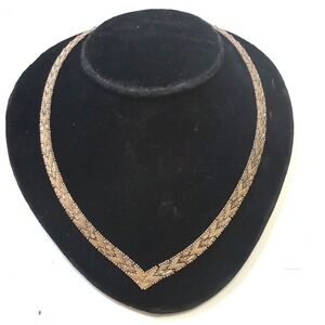 Vintage 925 Italy Sterling Silver Vermeil Chevron V Necklace Textured Link 16"
